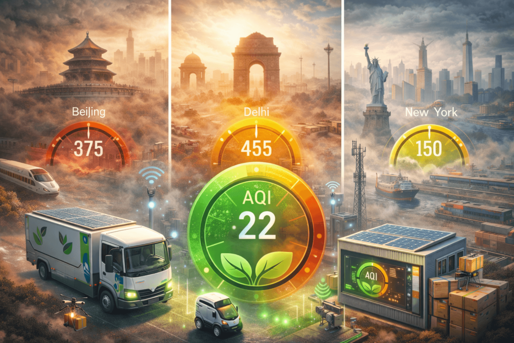 Smart Logistics and Urban AQI: How Cities Like Delhi & Beijing Are Cleaning the Air in 2025